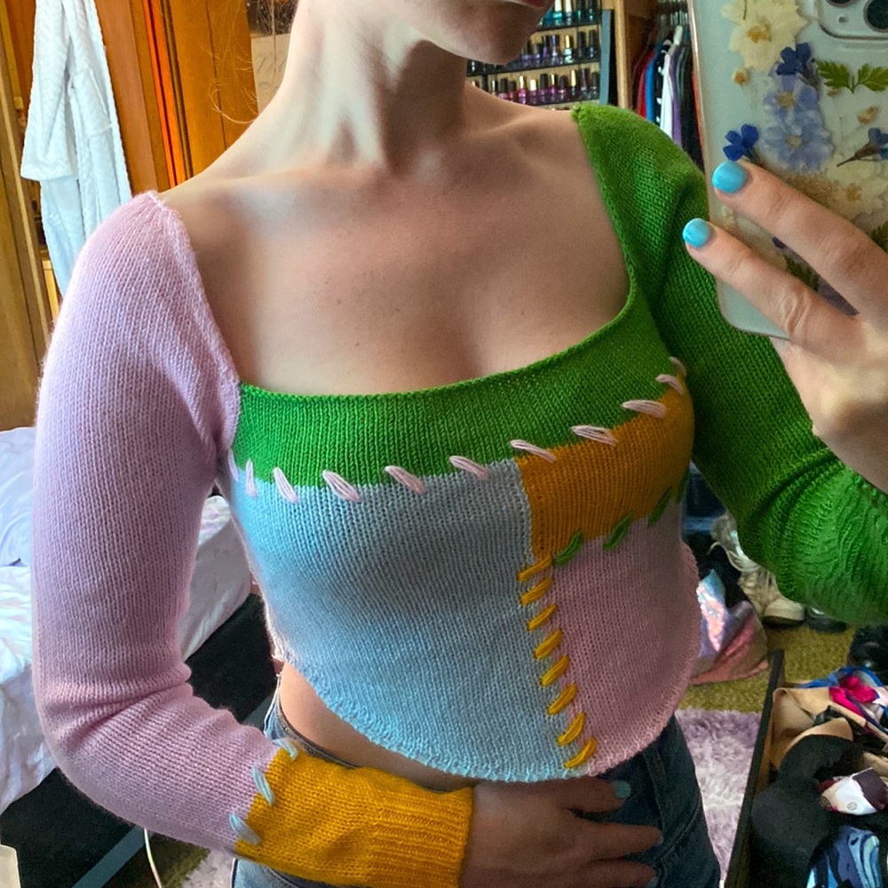 Shein • Adorable Patchwork Cropped Sweater - Picture 14 of 14